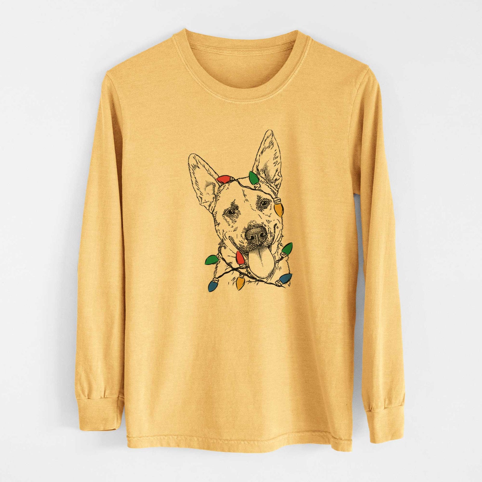 Christmas Lights Charlie the Mixed Breed - Heavyweight 100% Cotton Long Sleeve