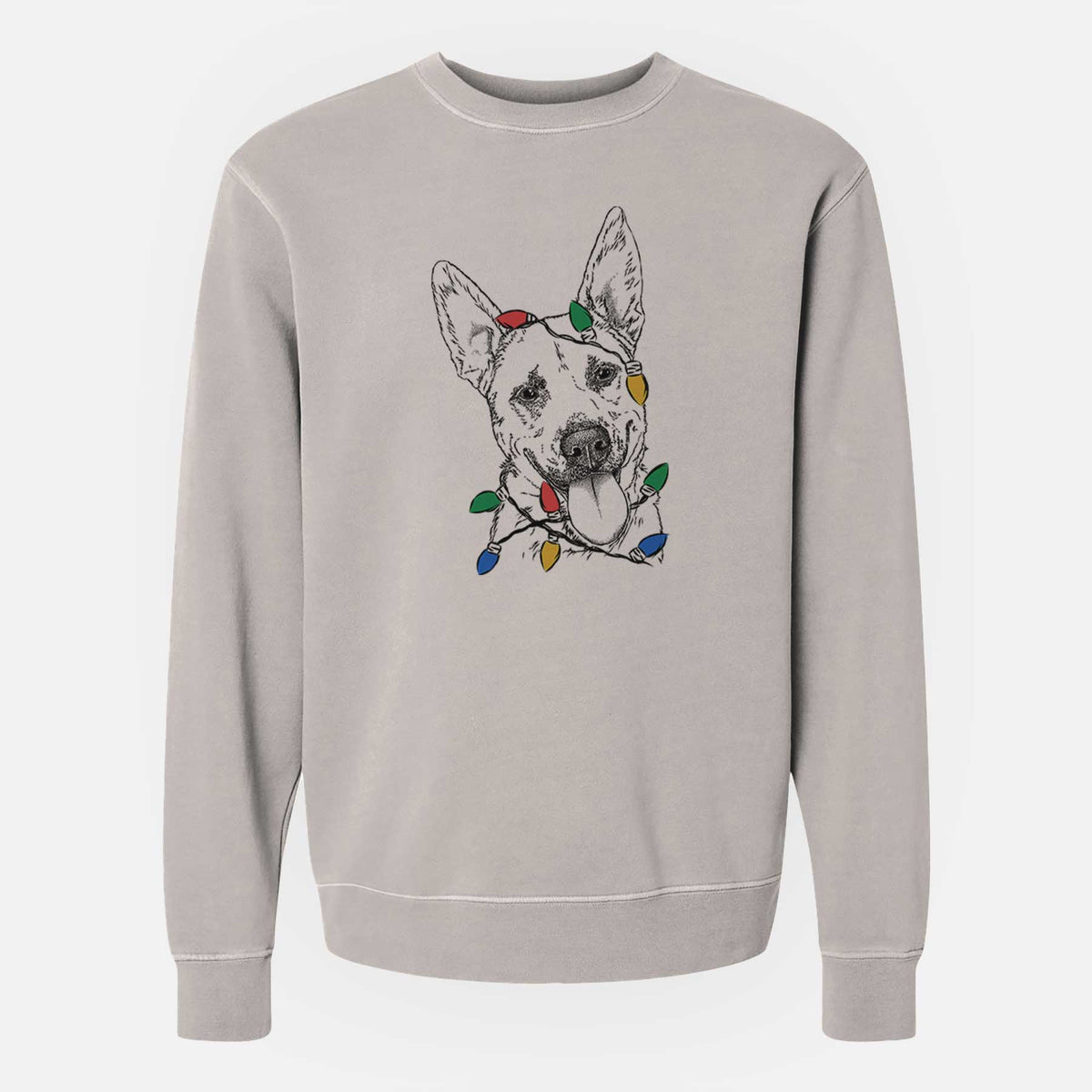 Christmas Lights Charlie the Mixed Breed - Unisex Pigment Dyed Crew Sweatshirt