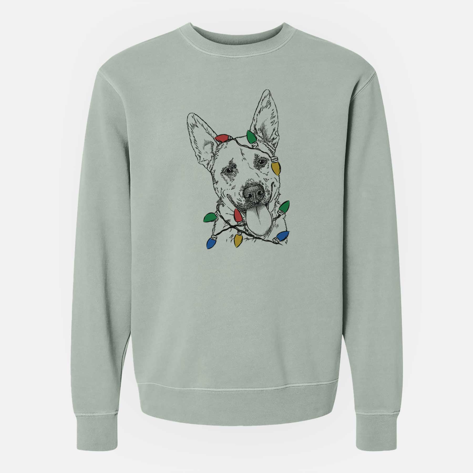 Christmas Lights Charlie the Mixed Breed - Unisex Pigment Dyed Crew Sweatshirt