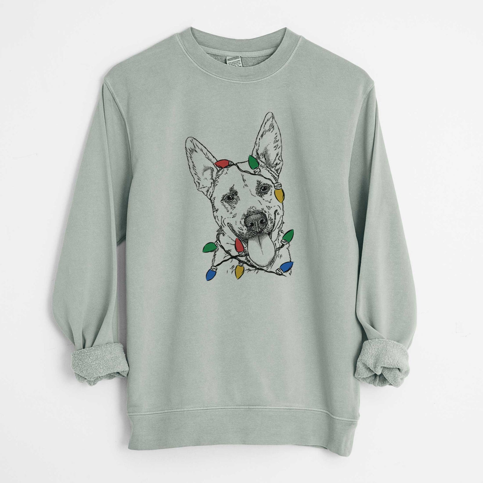 Christmas Lights Charlie the Mixed Breed - Unisex Pigment Dyed Crew Sweatshirt