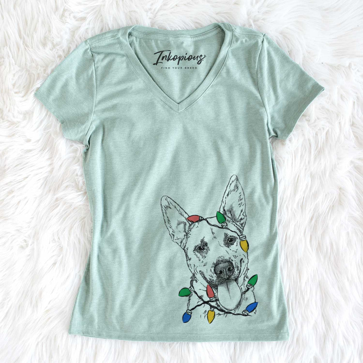 Christmas Lights Charlie the Mixed Breed - Women&#39;s V-neck Shirt