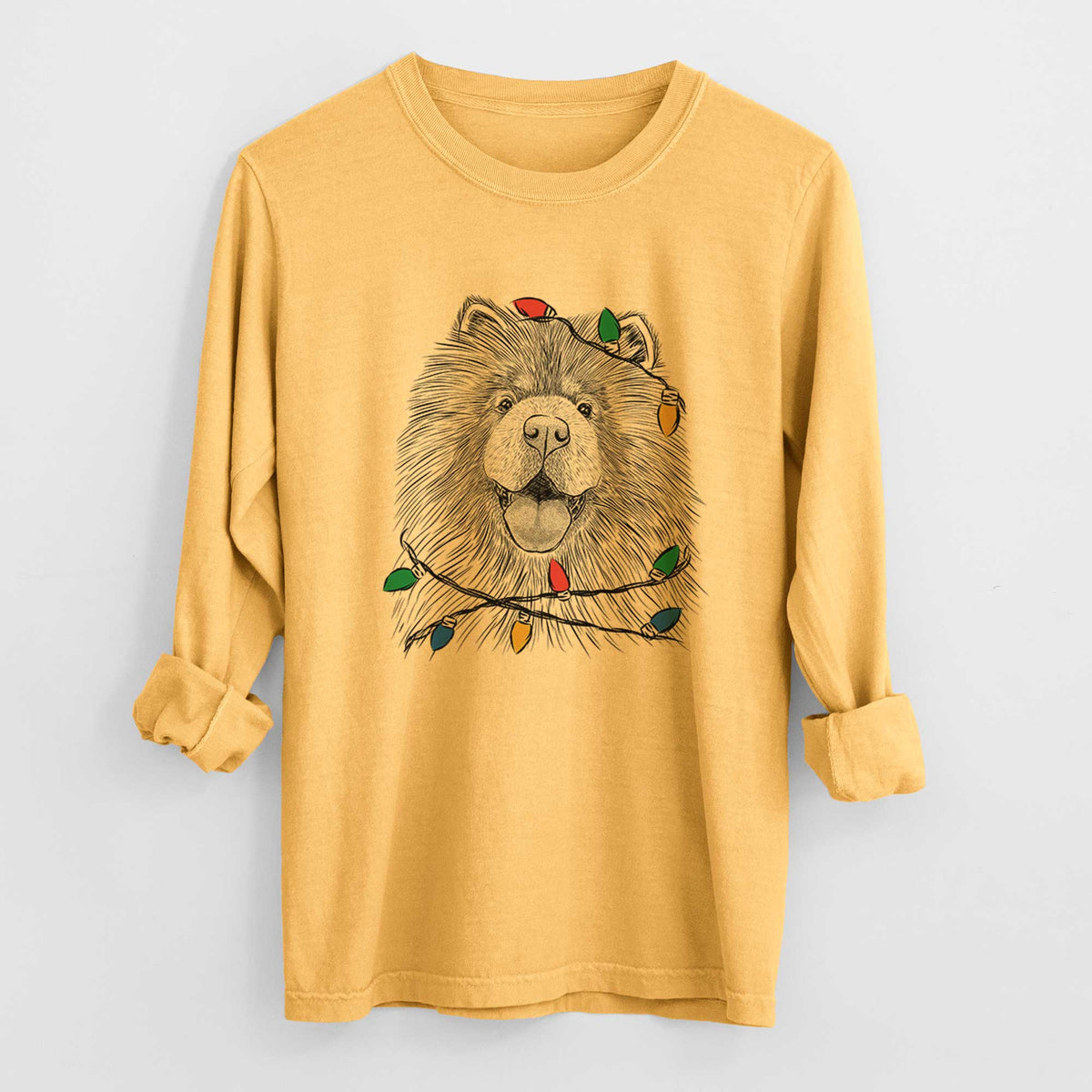 Christmas Lights Charming Charlie the Chow Chow - Heavyweight 100% Cotton Long Sleeve