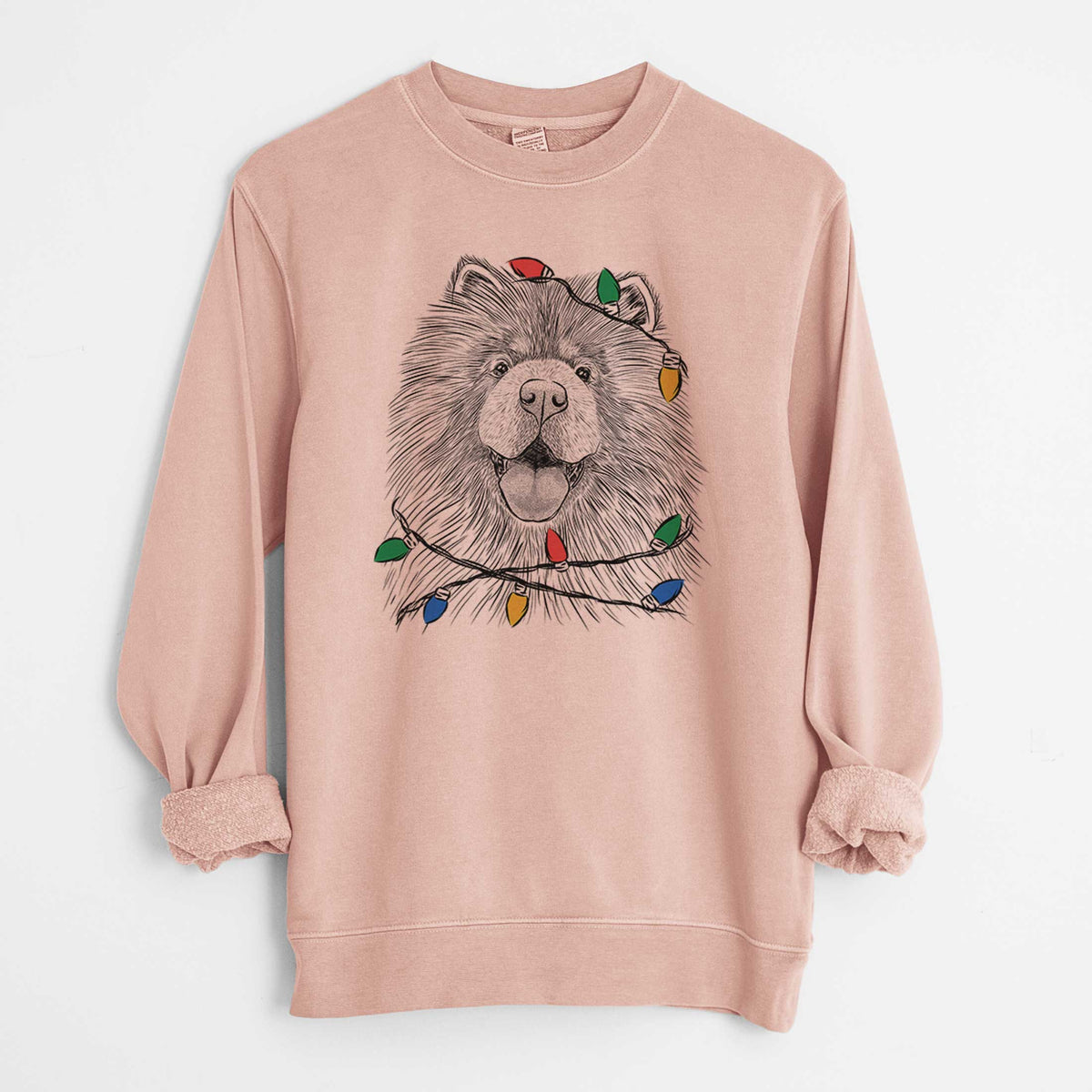 Christmas Lights Charming Charlie the Chow Chow - Unisex Pigment Dyed Crew Sweatshirt