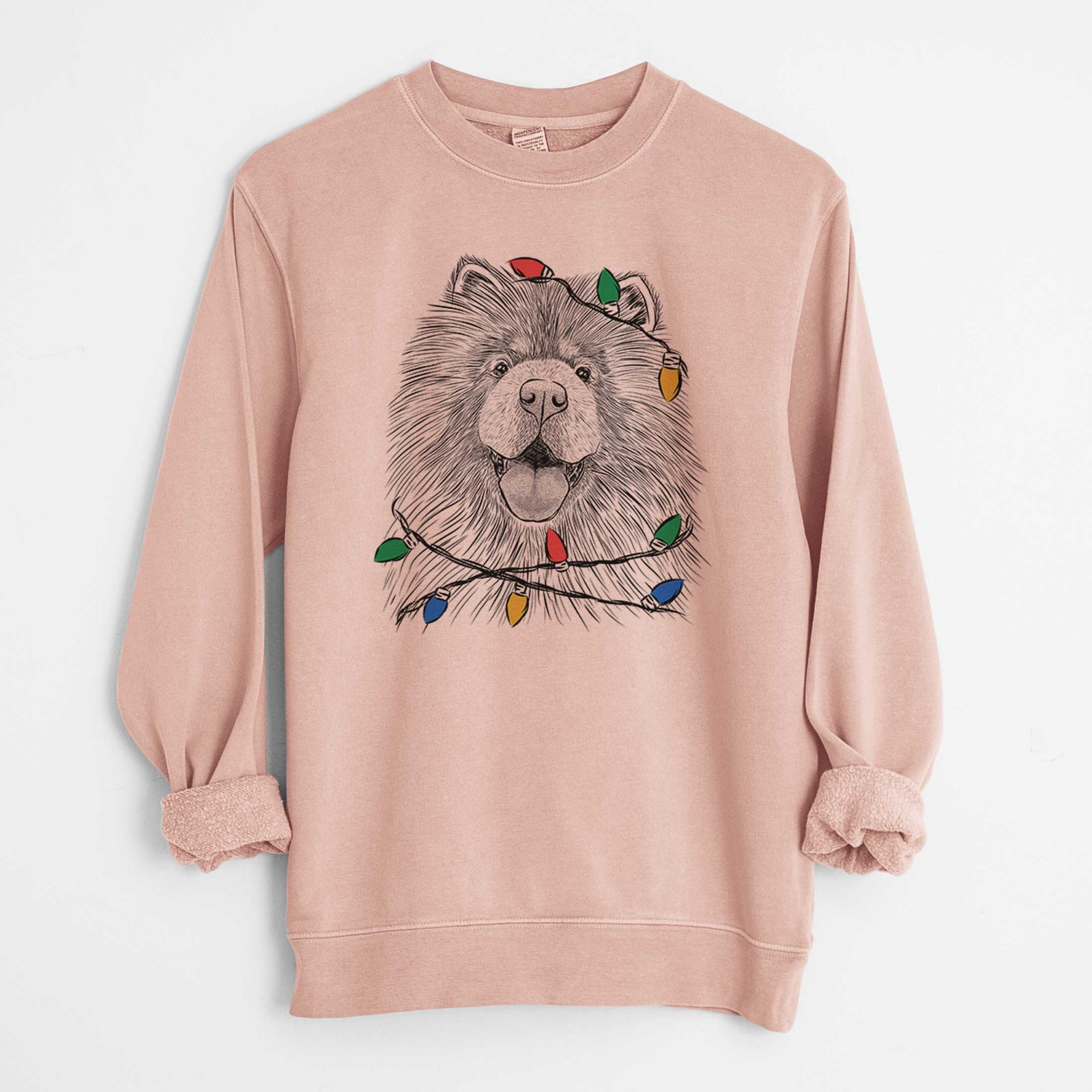 Christmas Lights Charming Charlie the Chow Chow - Unisex Pigment Dyed Crew Sweatshirt