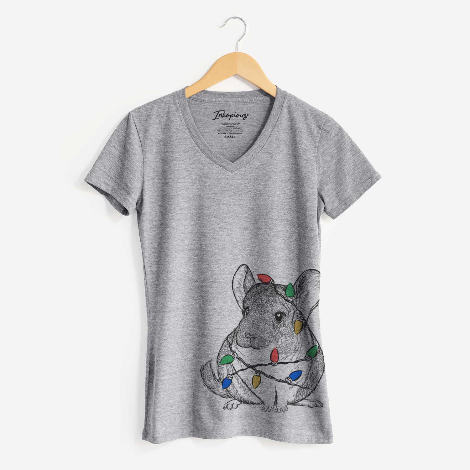 Christmas Lights Cheddar the Chinchilla - Women's V-neck Shirt