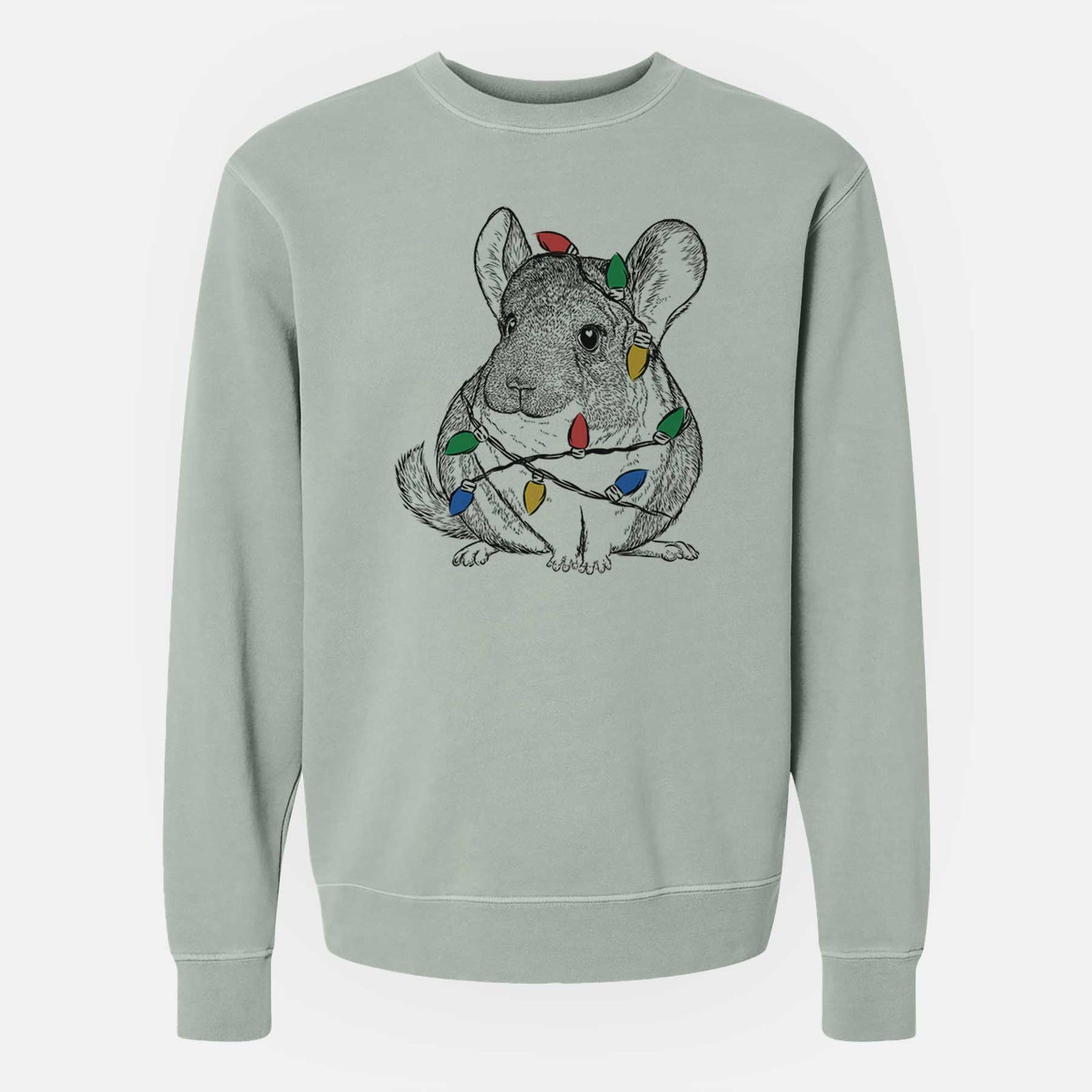 Christmas Lights Cheddar the Chinchilla - Unisex Pigment Dyed Crew Sweatshirt