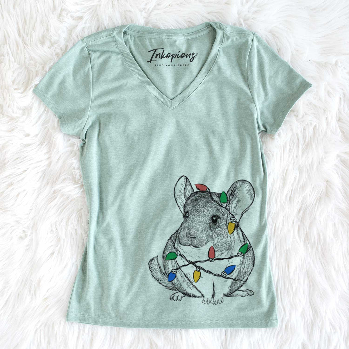 Christmas Lights Cheddar the Chinchilla - Women&#39;s V-neck Shirt