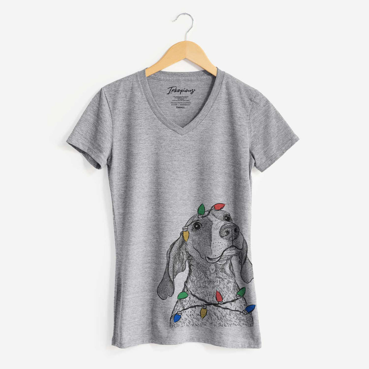 Christmas Lights Chester the Red Tick Coonhound - Women's V-neck Shirt