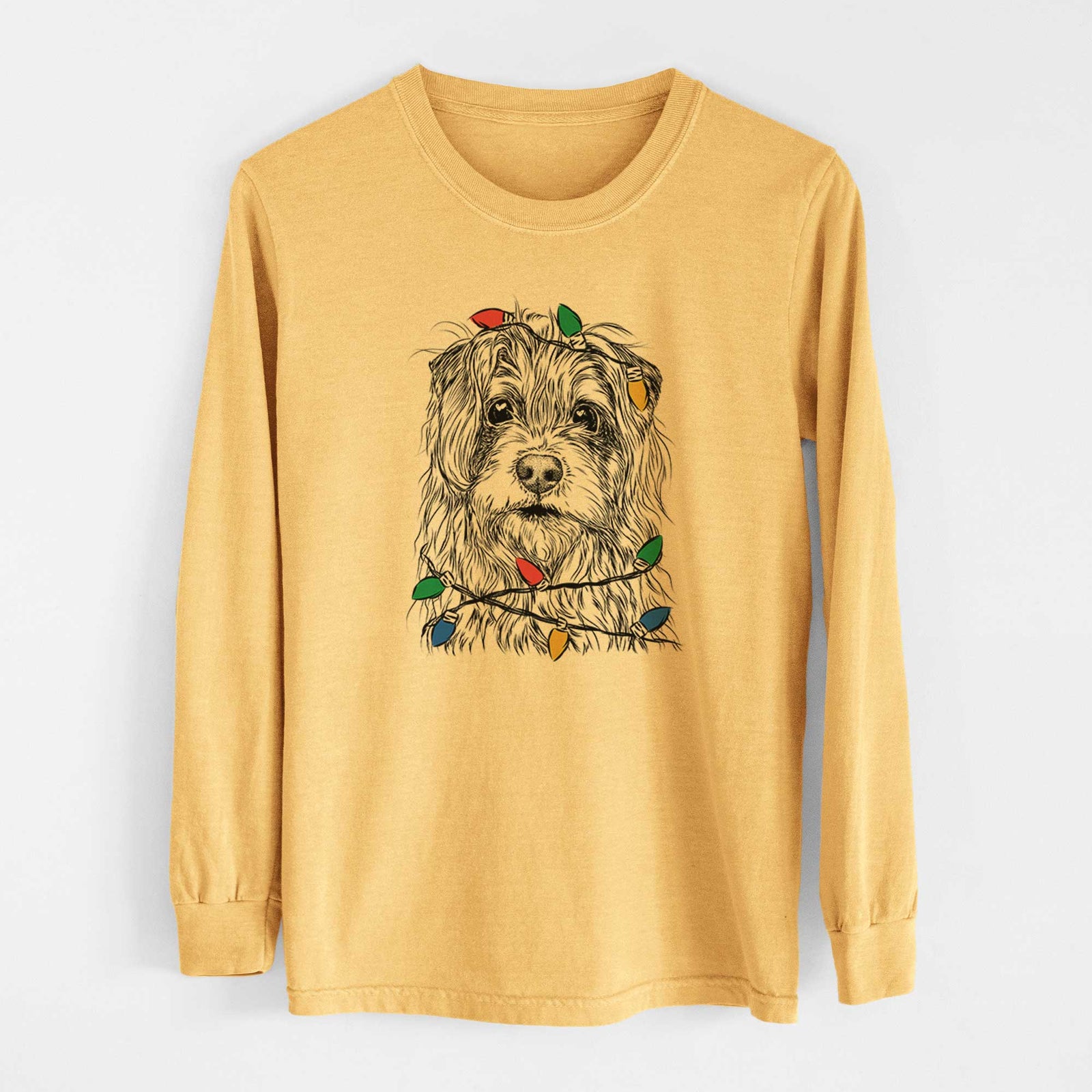 Christmas Lights Chester the Terrier Mix - Heavyweight 100% Cotton Long Sleeve