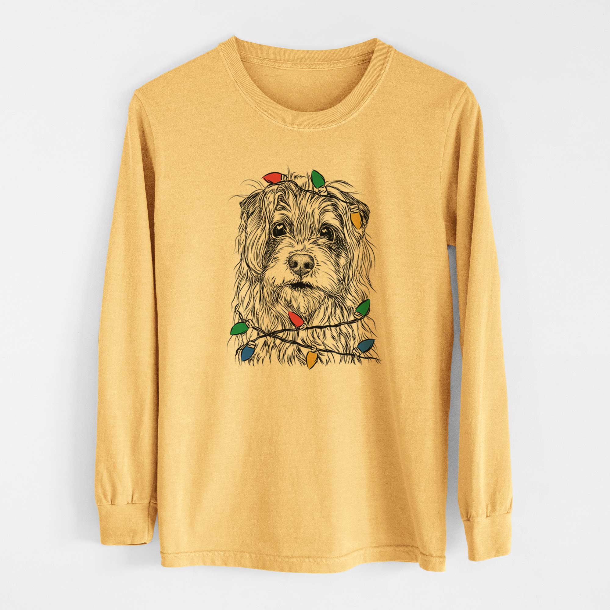 Christmas Lights Chester the Terrier Mix - Heavyweight 100% Cotton Long Sleeve