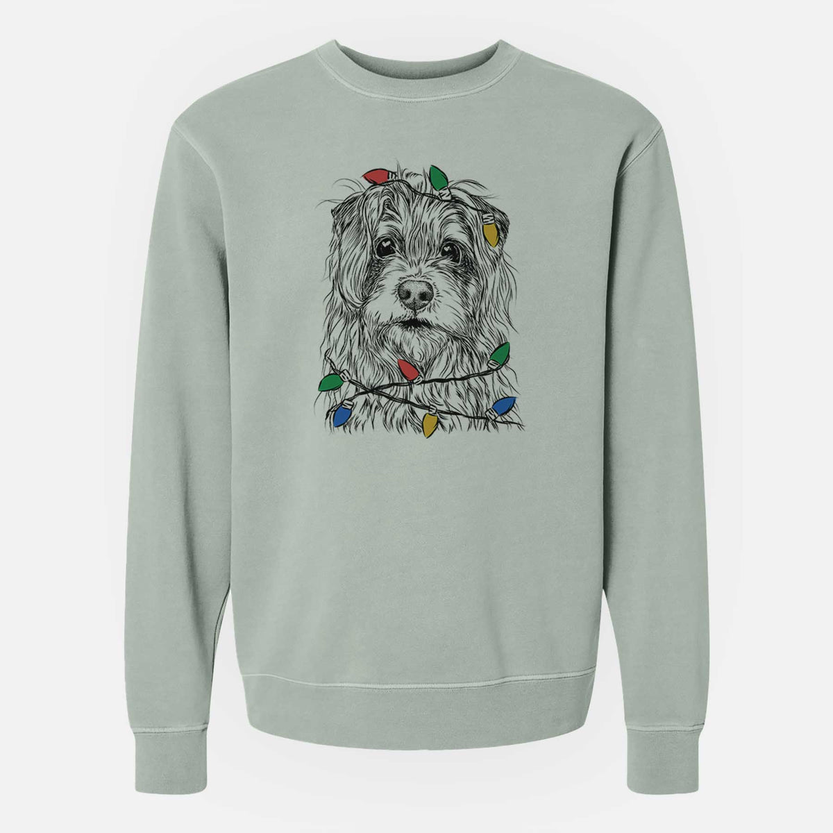 Christmas Lights Chester the Terrier Mix - Unisex Pigment Dyed Crew Sweatshirt