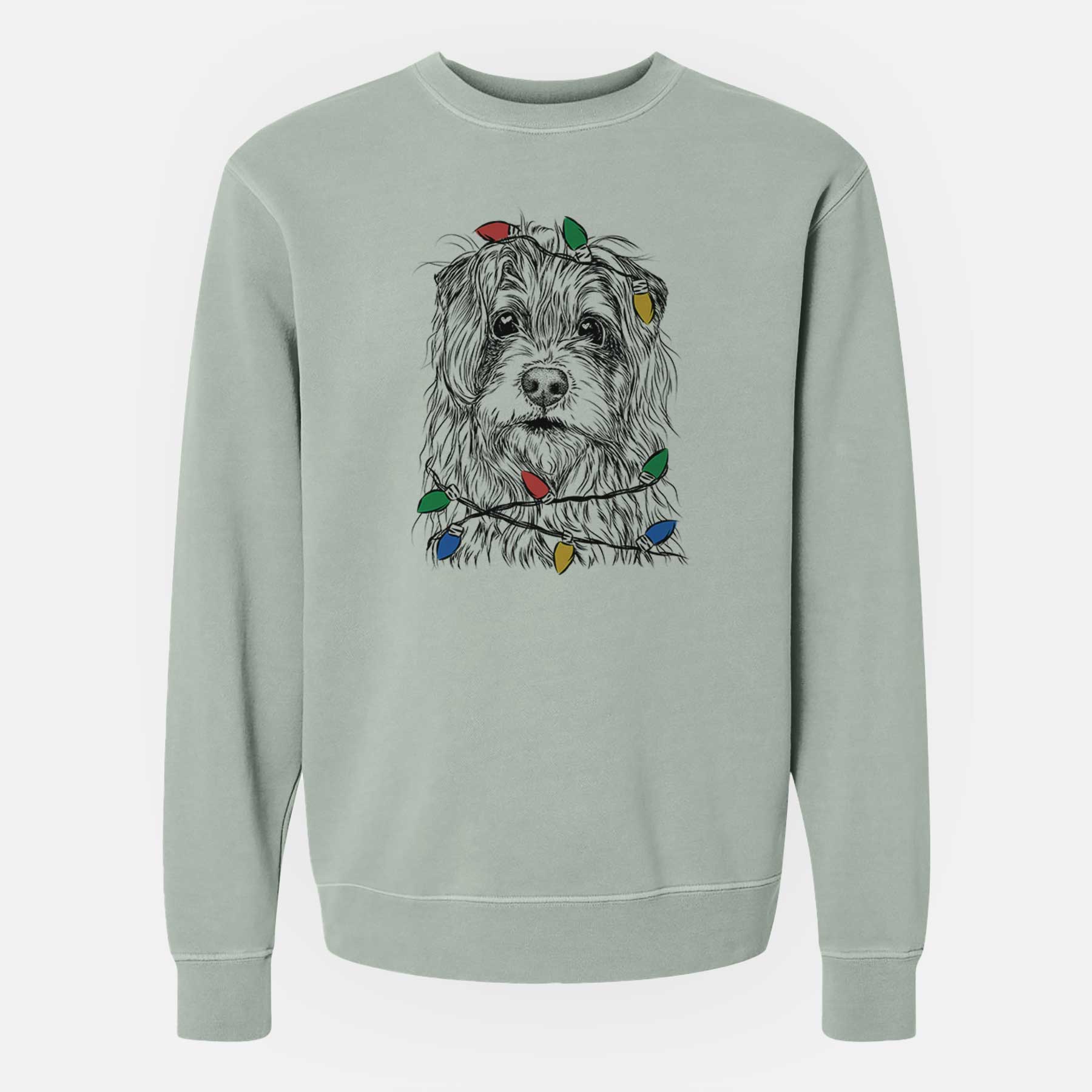 Christmas Lights Chester the Terrier Mix - Unisex Pigment Dyed Crew Sweatshirt