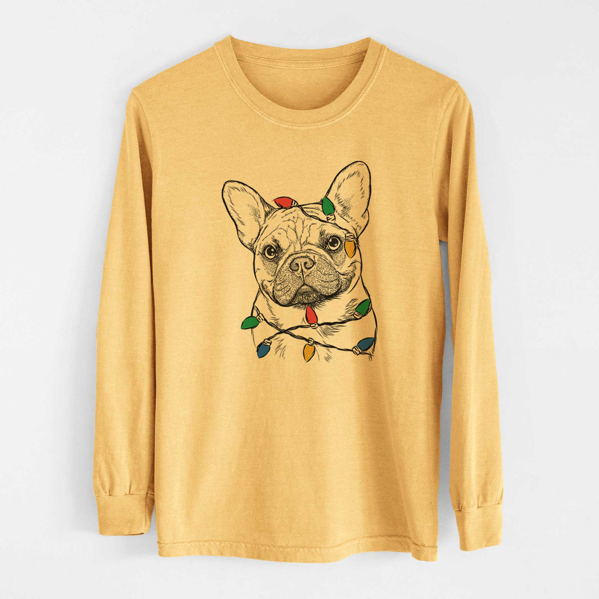 Christmas Lights Chew Chew the French Bulldog - Heavyweight 100% Cotton Long Sleeve