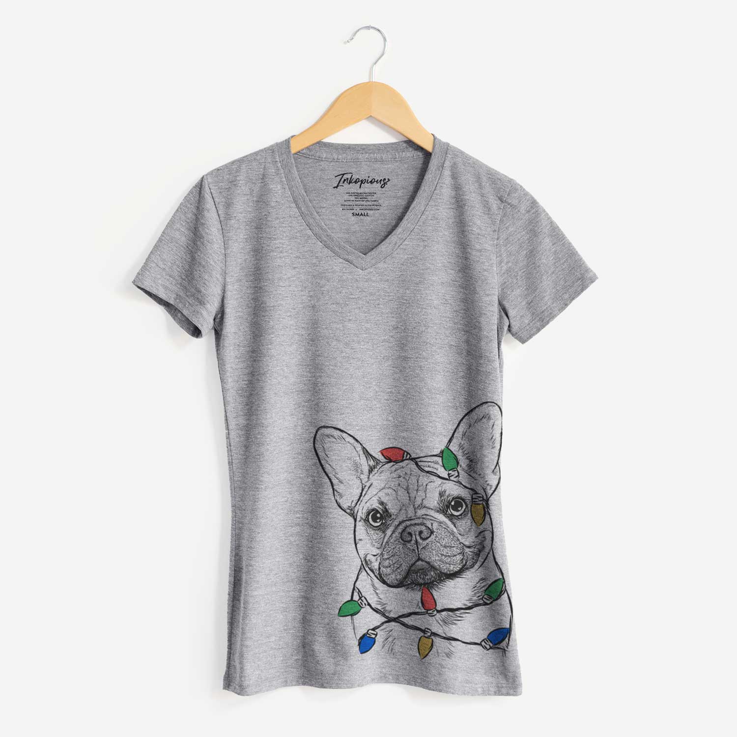 Christmas Lights Chew Chew the French Bulldog - Women's V-neck Shirt