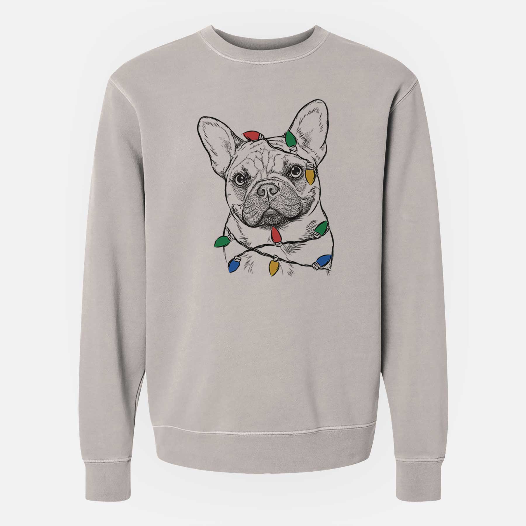 Christmas Lights Chew Chew the French Bulldog - Unisex Pigment Dyed Crew Sweatshirt