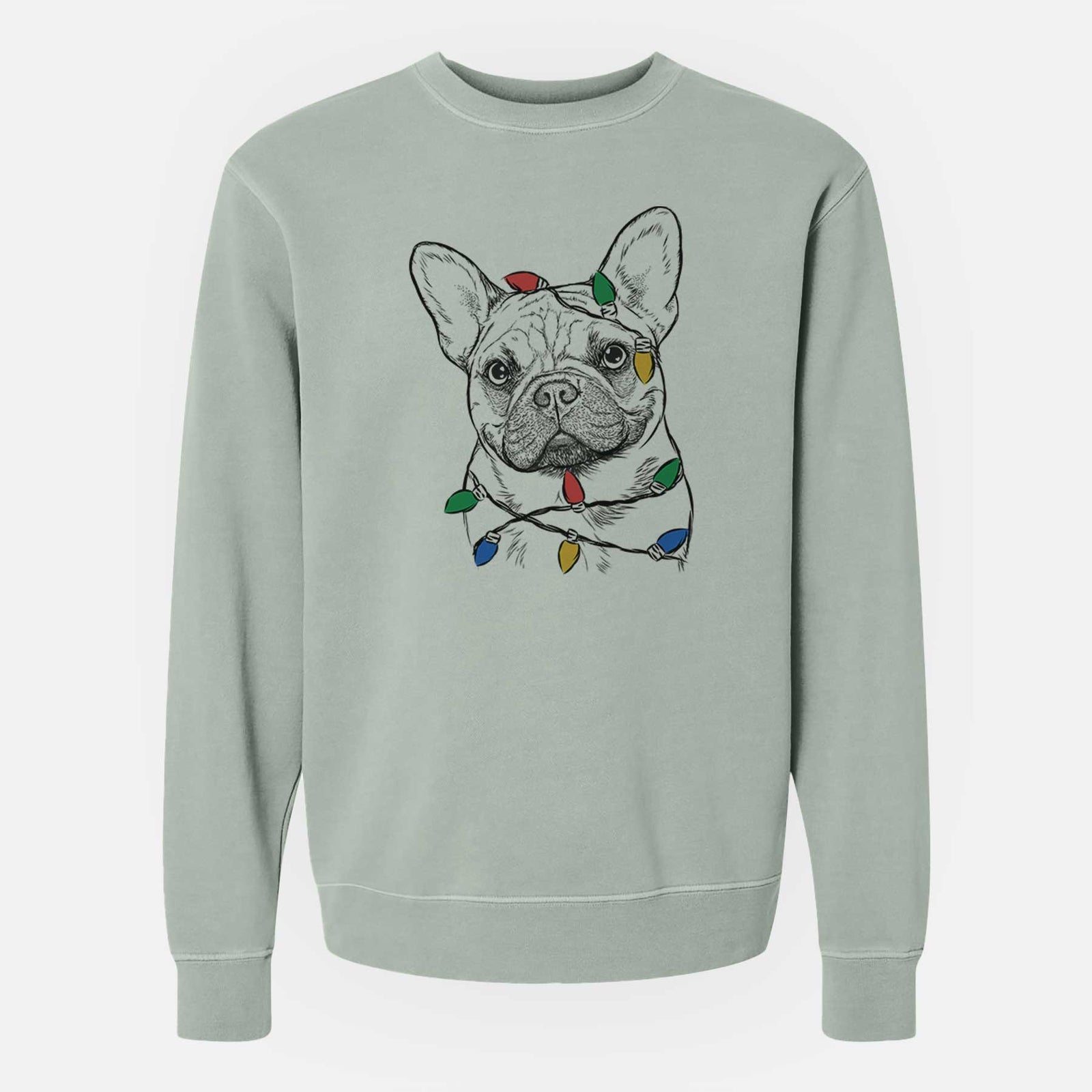 Christmas Lights Chew Chew the French Bulldog - Unisex Pigment Dyed Crew Sweatshirt