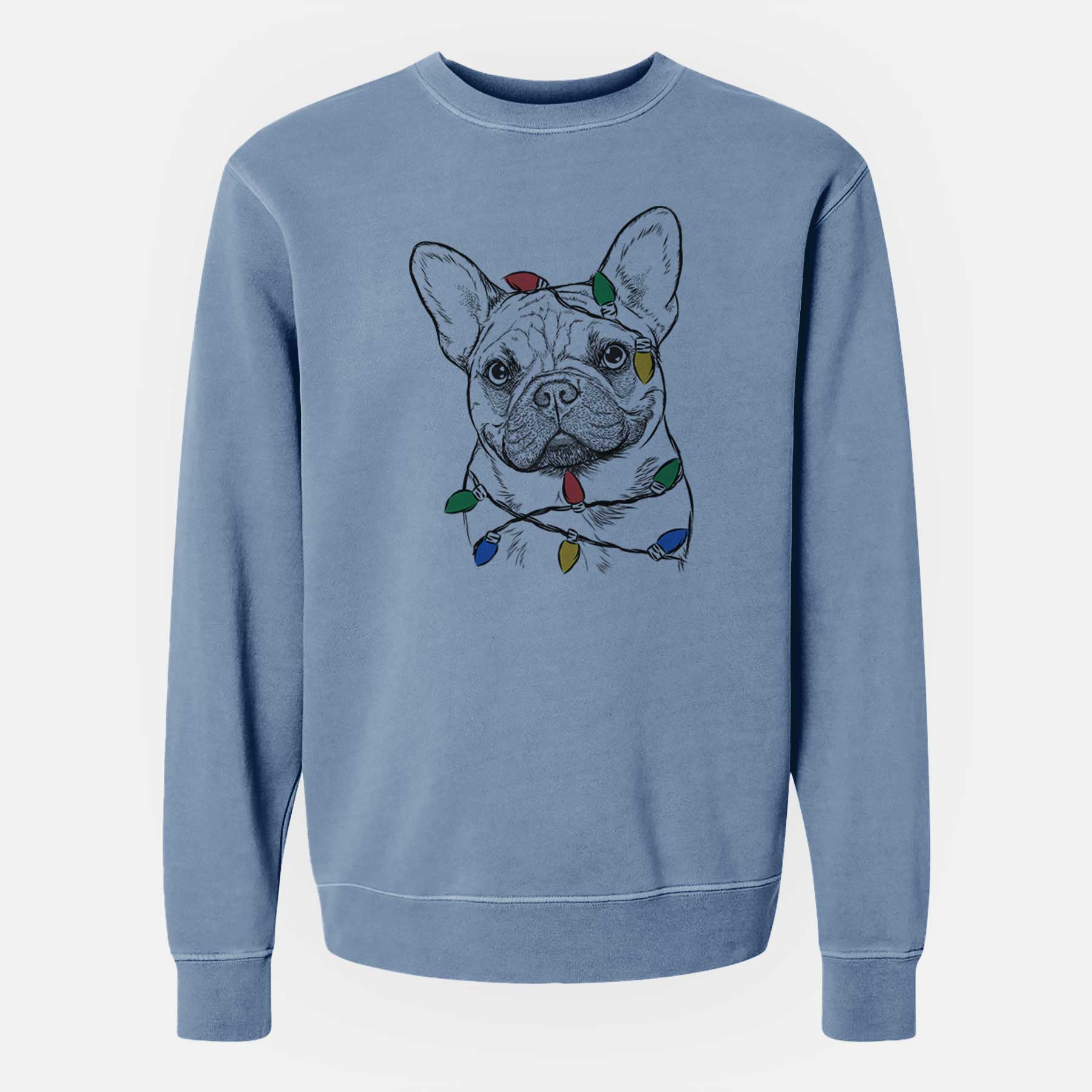 Christmas Lights Chew Chew the French Bulldog - Unisex Pigment Dyed Crew Sweatshirt