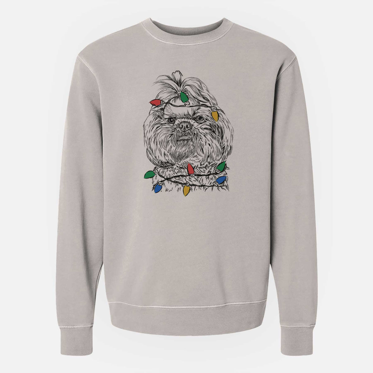 Christmas Lights Chewie the Shih Tzu - Unisex Pigment Dyed Crew Sweatshirt