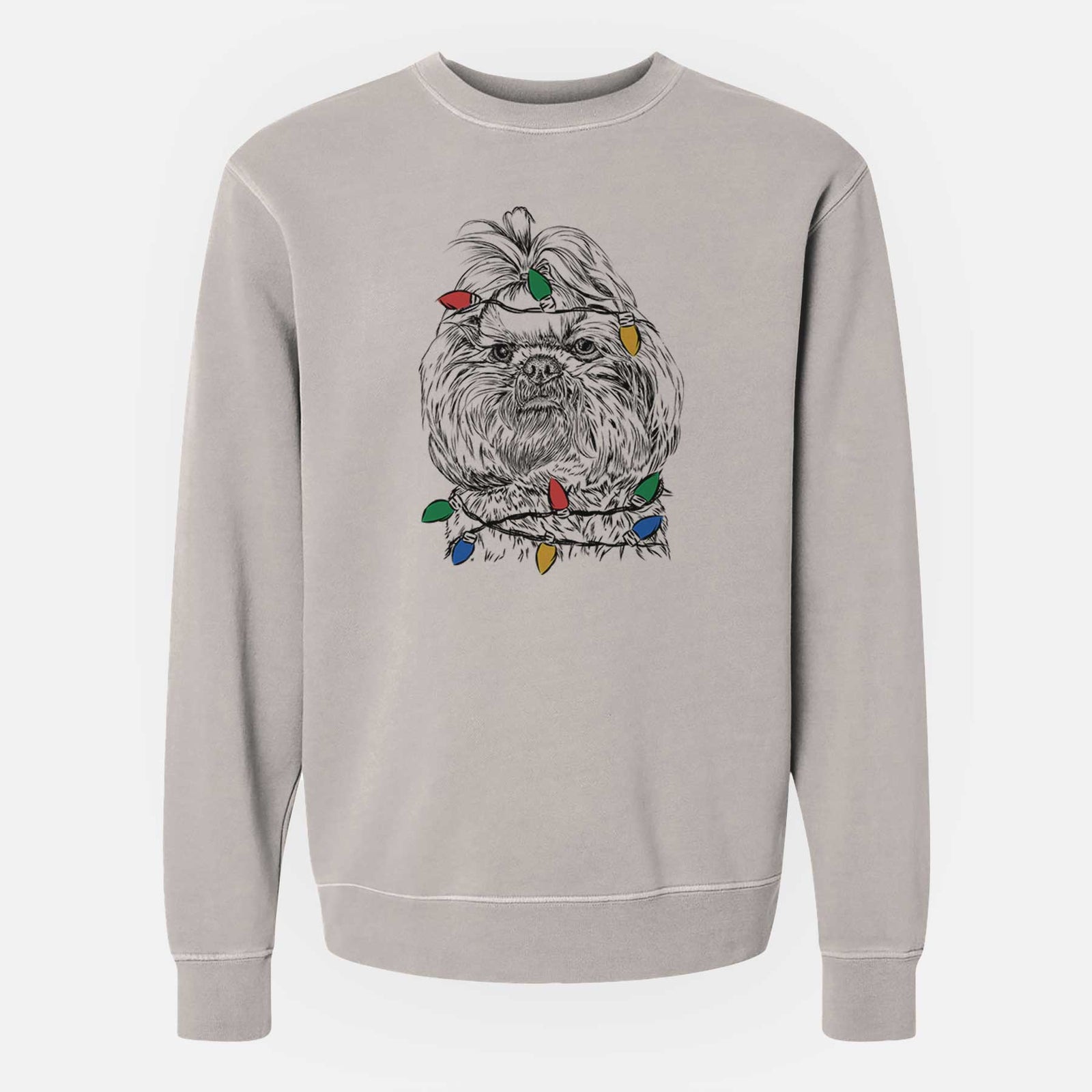 Christmas Lights Chewie the Shih Tzu - Unisex Pigment Dyed Crew Sweatshirt