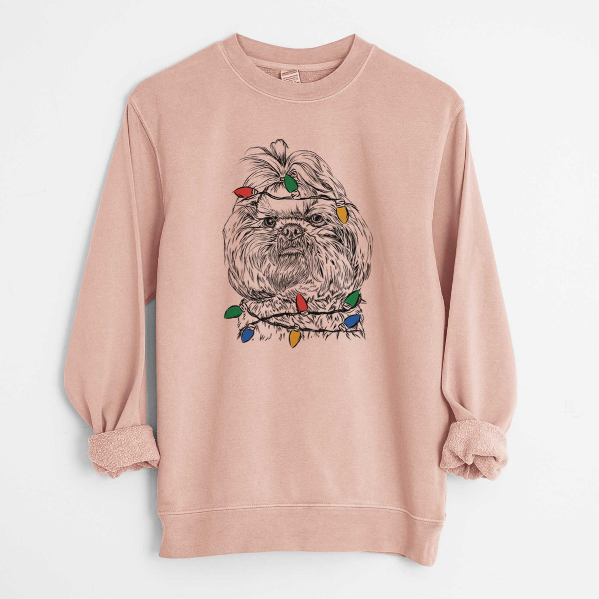 Christmas Lights Chewie the Shih Tzu - Unisex Pigment Dyed Crew Sweatshirt