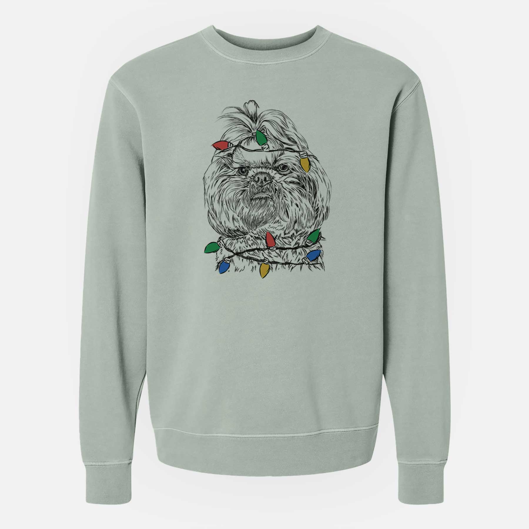 Christmas Lights Chewie the Shih Tzu - Unisex Pigment Dyed Crew Sweatshirt