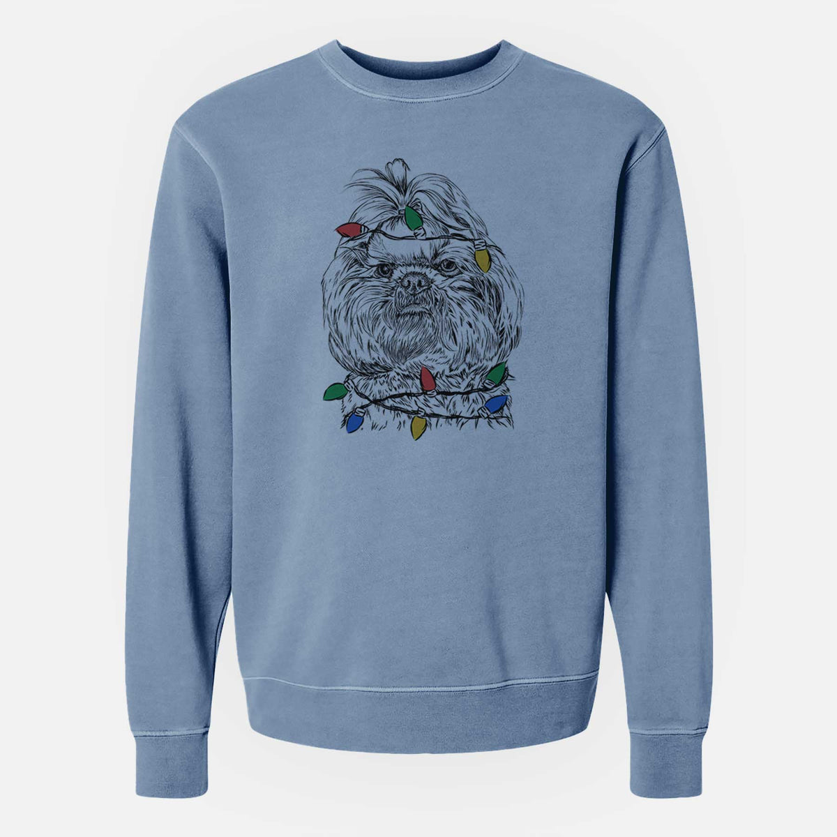 Christmas Lights Chewie the Shih Tzu - Unisex Pigment Dyed Crew Sweatshirt