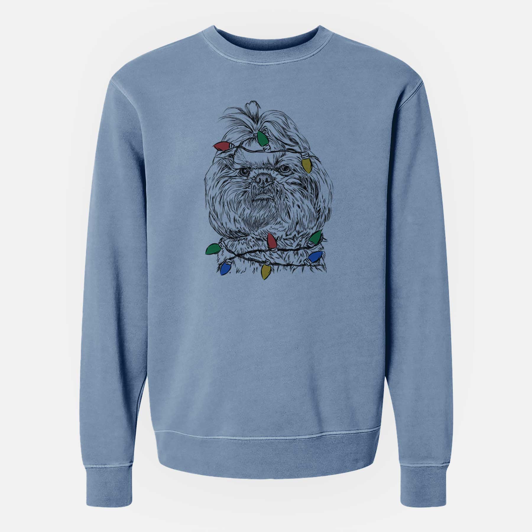 Christmas Lights Chewie the Shih Tzu - Unisex Pigment Dyed Crew Sweatshirt