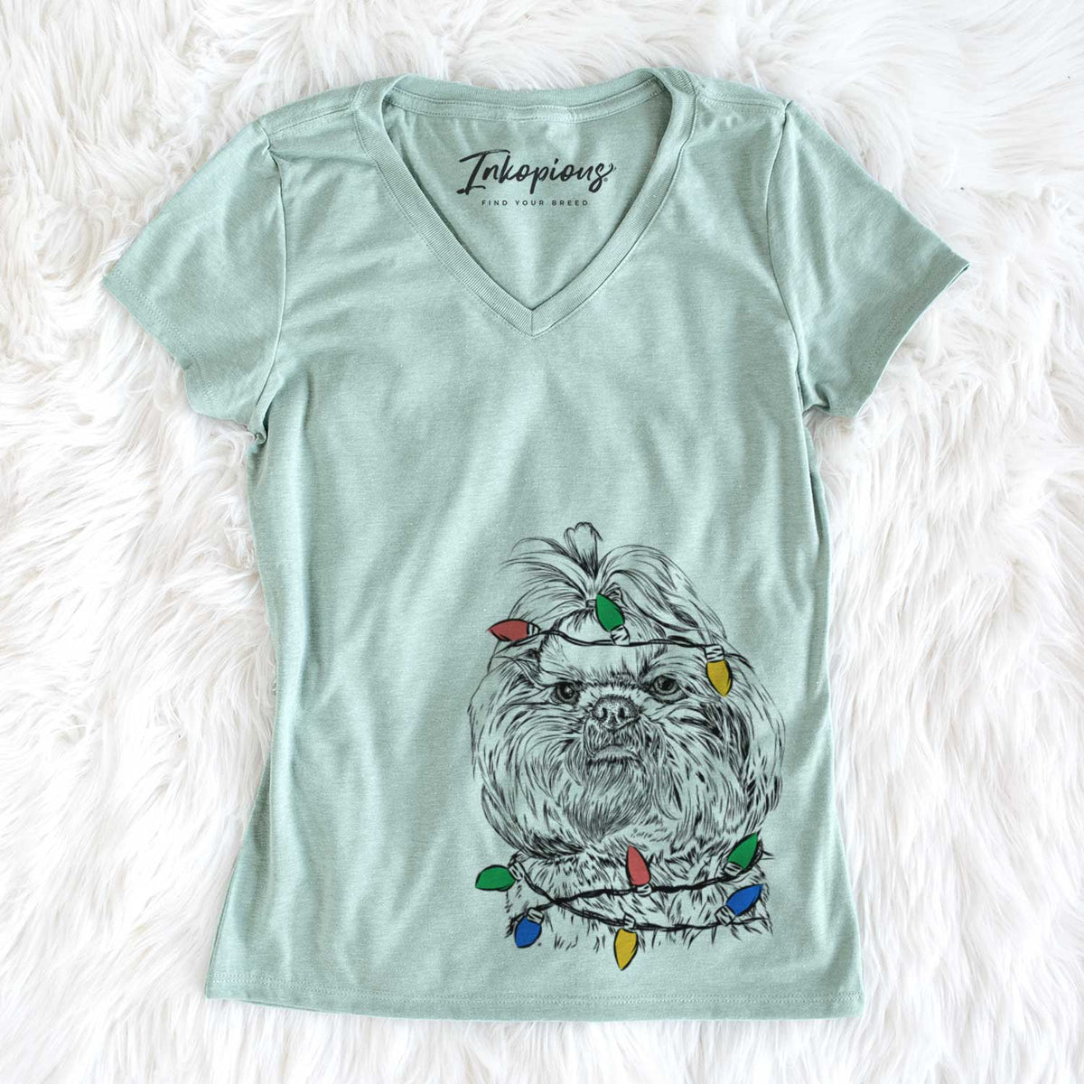 Christmas Lights Chewie the Shih Tzu - Women&#39;s V-neck Shirt