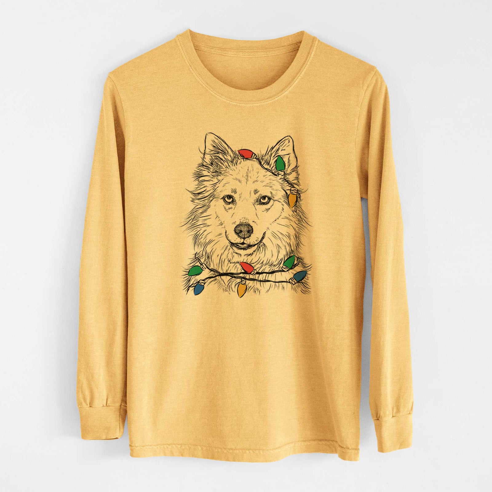 Christmas Lights Chia the Samoyed Husky Mix - Heavyweight 100% Cotton Long Sleeve