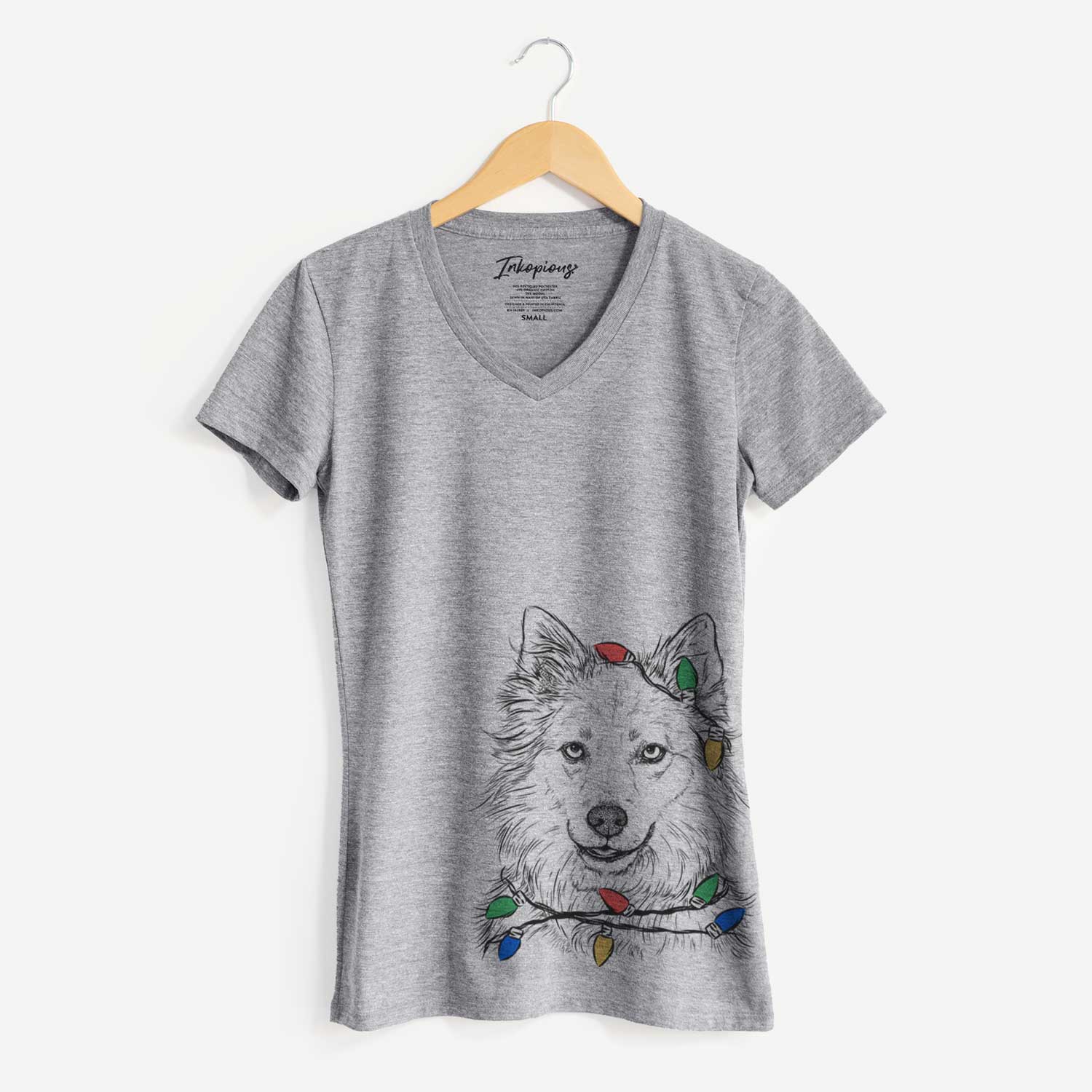 Christmas Lights Chia the Samoyed Husky Mix - Women's V-neck Shirt