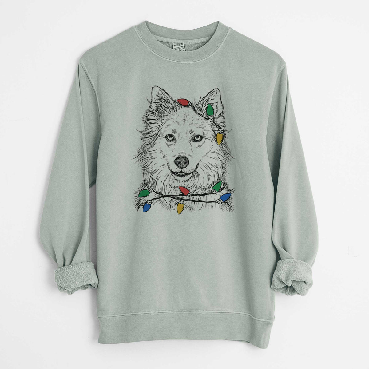 Christmas Lights Chia the Samoyed Husky Mix - Unisex Pigment Dyed Crew Sweatshirt