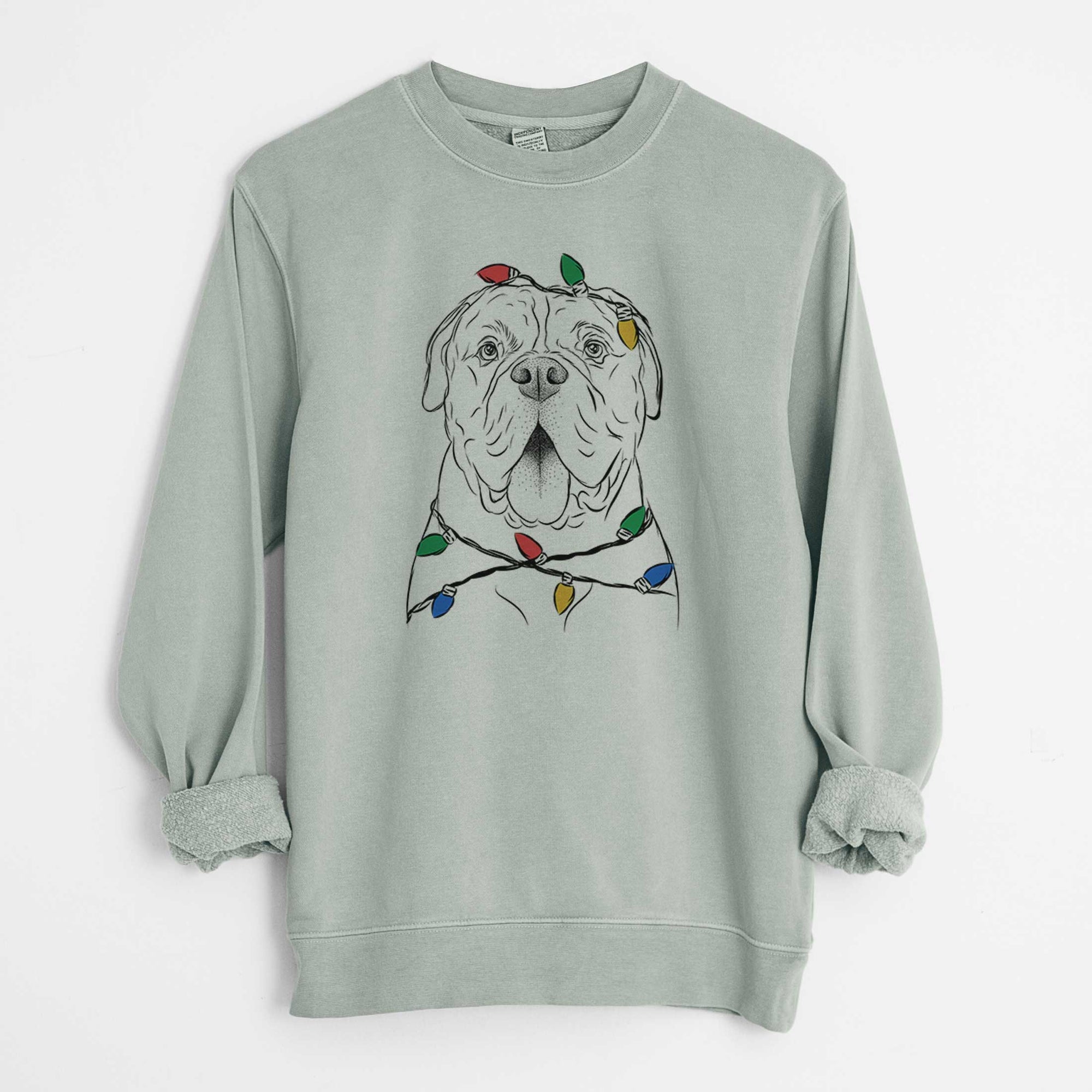 Christmas Lights Chief the Boxer Bulldog Mix - Unisex Pigment Dyed Crew Sweatshirt