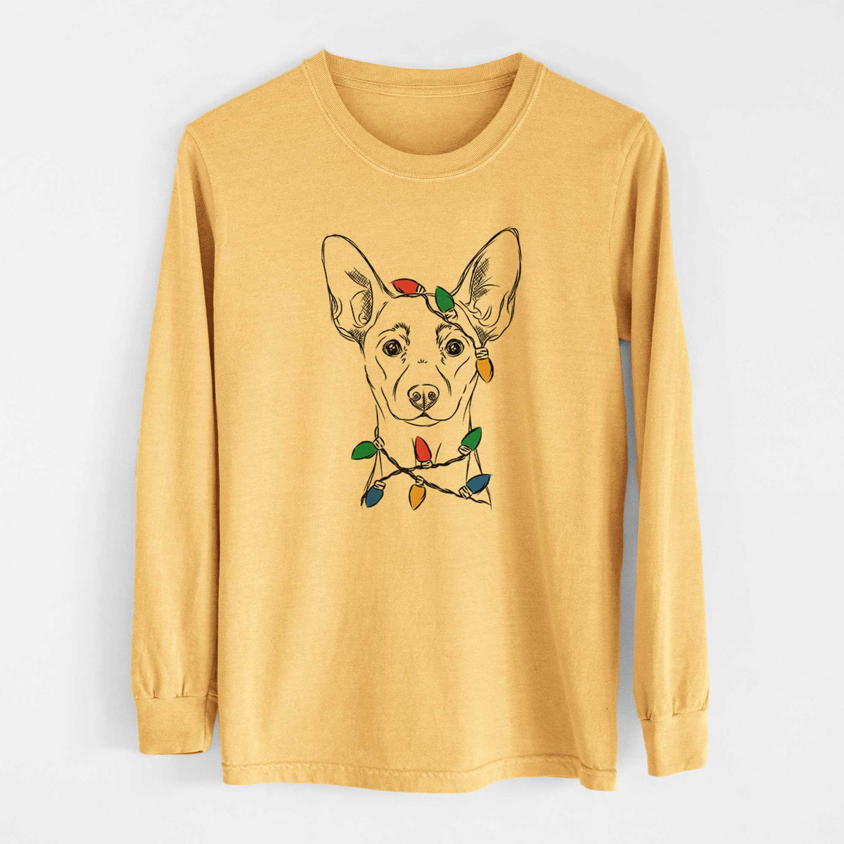 Christmas Lights Chillie the Mini Pinscher - Heavyweight 100% Cotton Long Sleeve