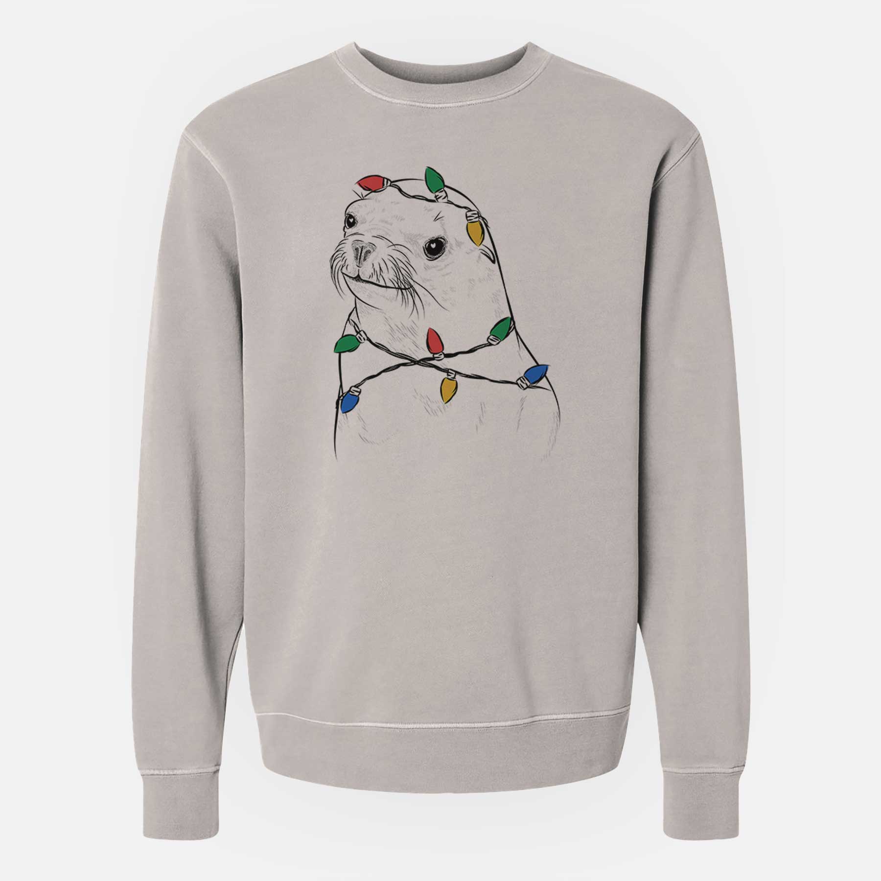 Christmas Lights Chip the California Sea Lion - Unisex Pigment Dyed Crew Sweatshirt