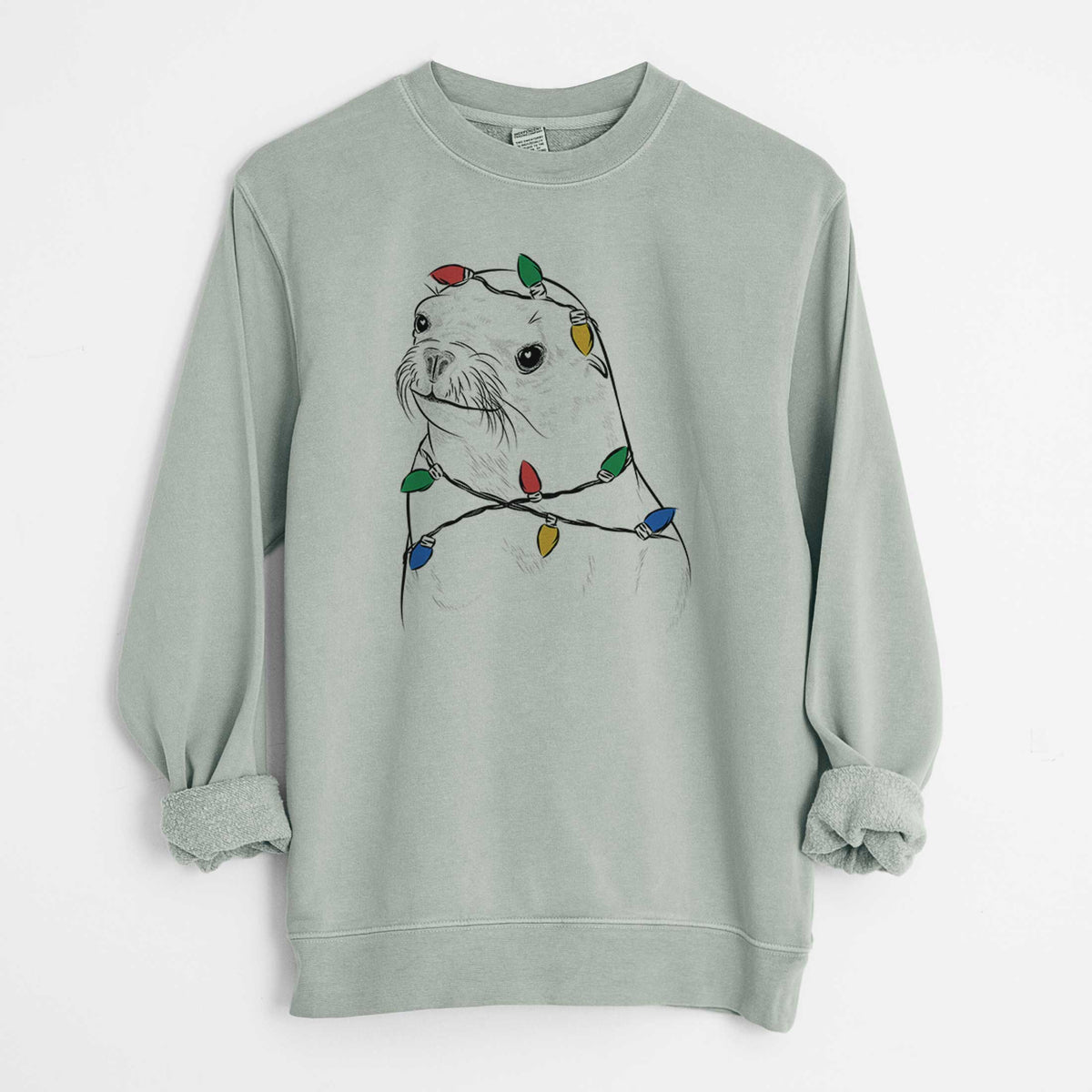 Christmas Lights Chip the California Sea Lion - Unisex Pigment Dyed Crew Sweatshirt