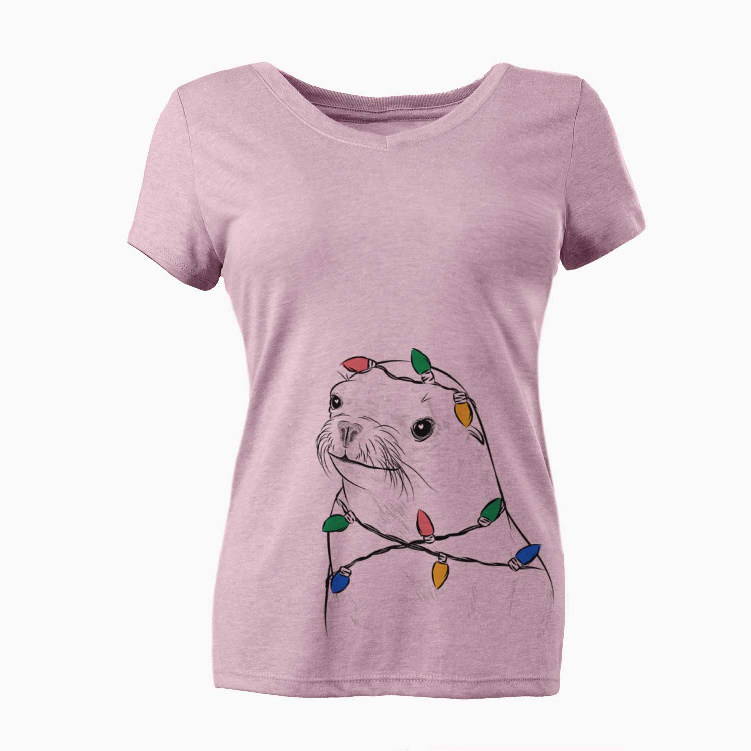 Christmas Lights Chip the California Sea Lion - Women's V-neck Shirt