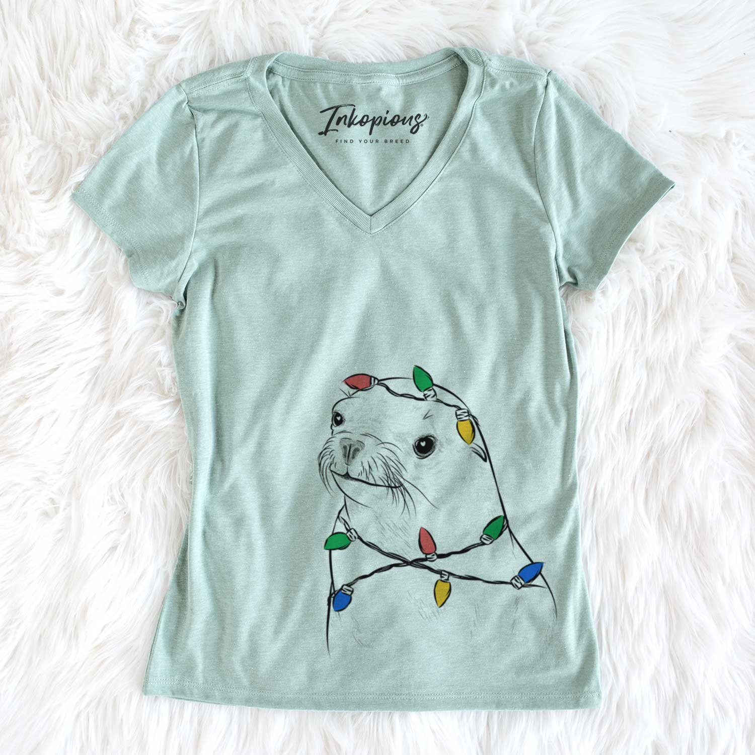 Christmas Lights Chip the California Sea Lion - Women's V-neck Shirt