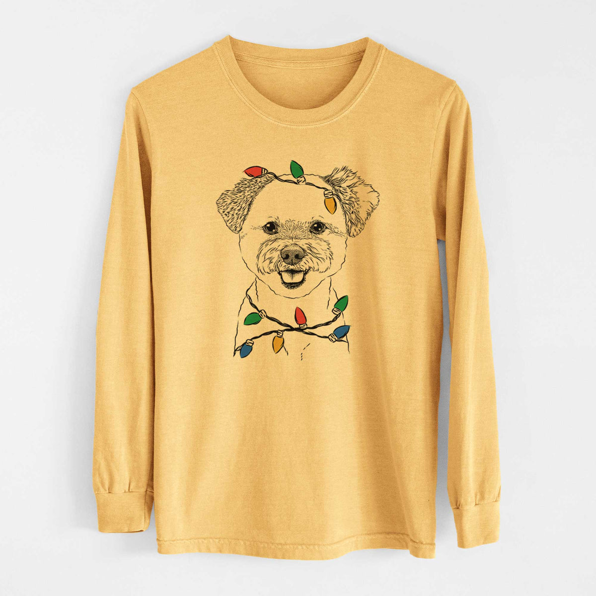 Christmas Lights Chippy the Mixed Breed - Heavyweight 100% Cotton Long Sleeve