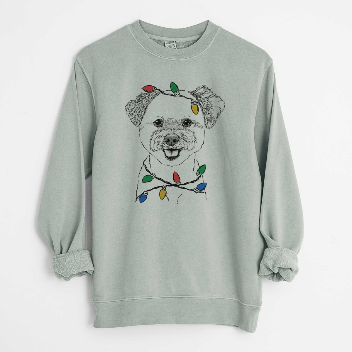 Christmas Lights Chippy the Mixed Breed - Unisex Pigment Dyed Crew Sweatshirt