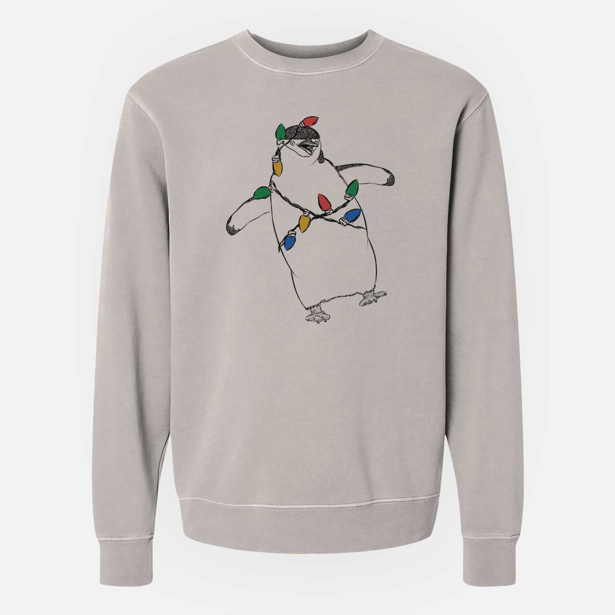 Christmas Lights Chive the Chinstrap Penguin - Unisex Pigment Dyed Crew Sweatshirt