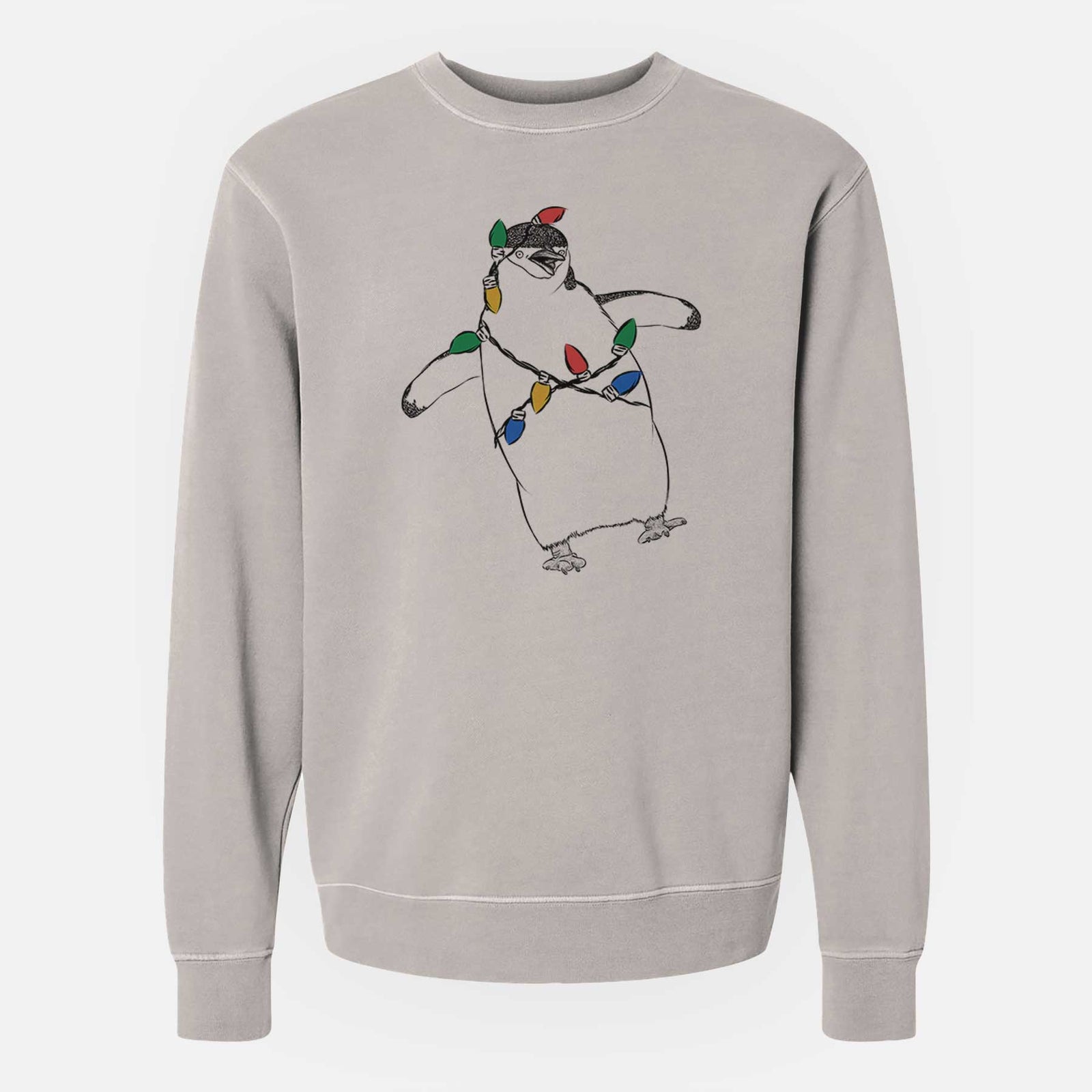 Christmas Lights Chive the Chinstrap Penguin - Unisex Pigment Dyed Crew Sweatshirt
