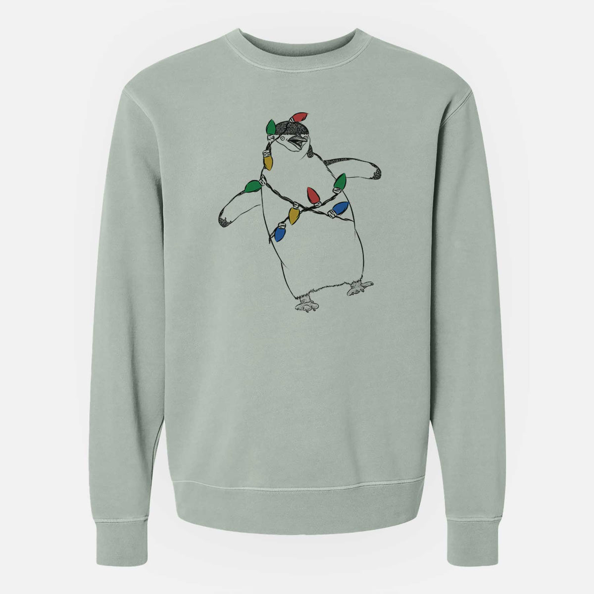 Christmas Lights Chive the Chinstrap Penguin - Unisex Pigment Dyed Crew Sweatshirt