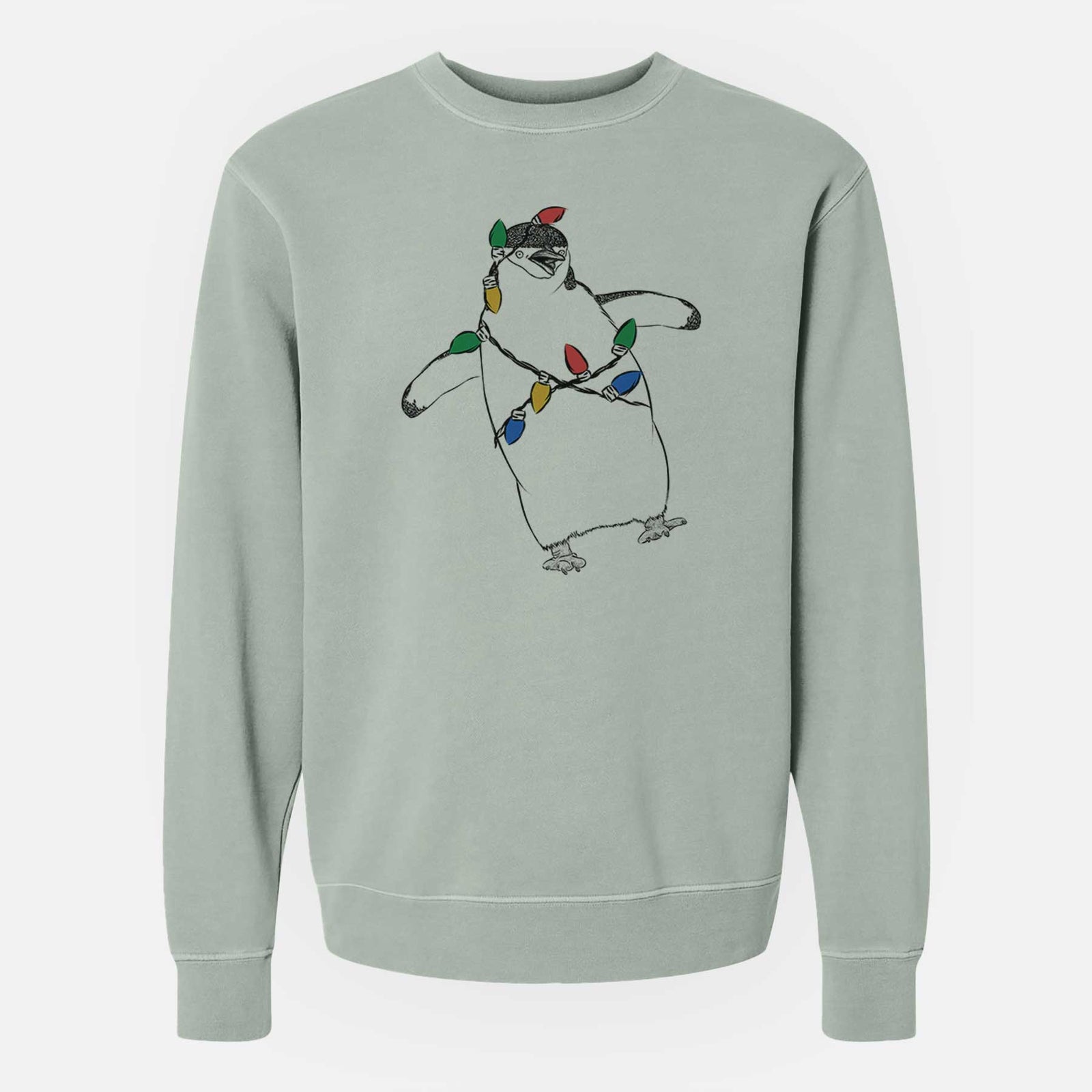 Christmas Lights Chive the Chinstrap Penguin - Unisex Pigment Dyed Crew Sweatshirt