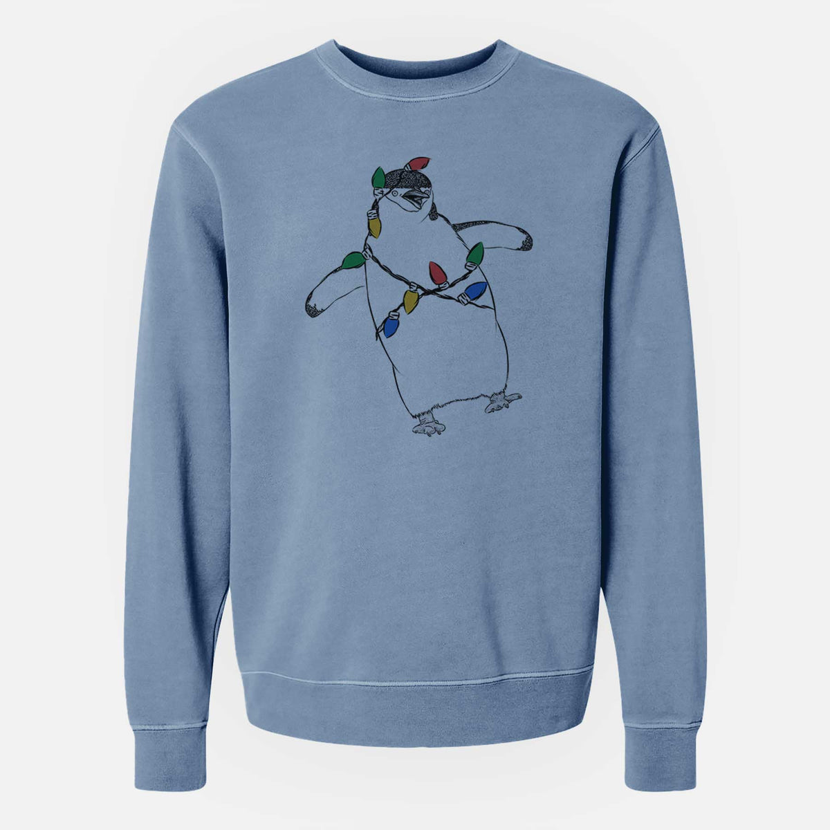 Christmas Lights Chive the Chinstrap Penguin - Unisex Pigment Dyed Crew Sweatshirt