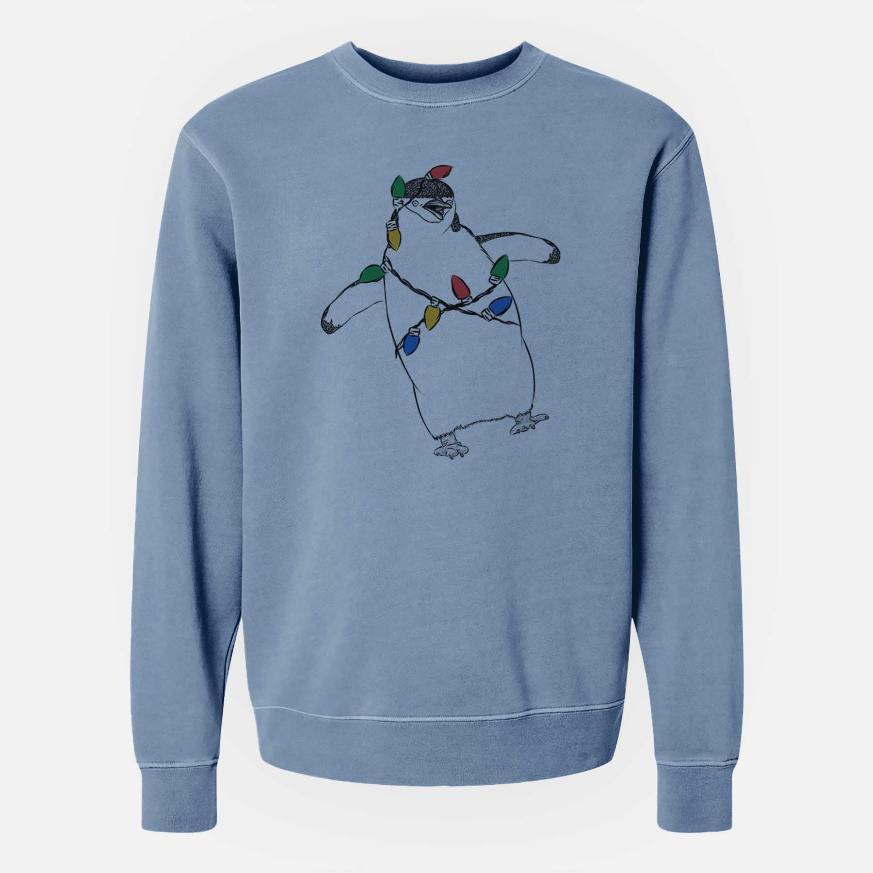 Christmas Lights Chive the Chinstrap Penguin - Unisex Pigment Dyed Crew Sweatshirt