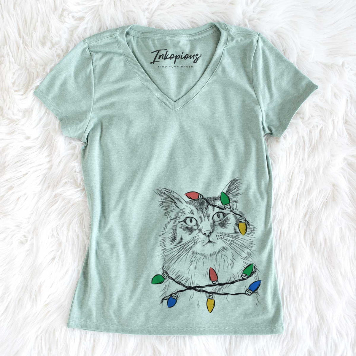 Christmas Lights Chloe the Tabby Cat - Women&#39;s V-neck Shirt