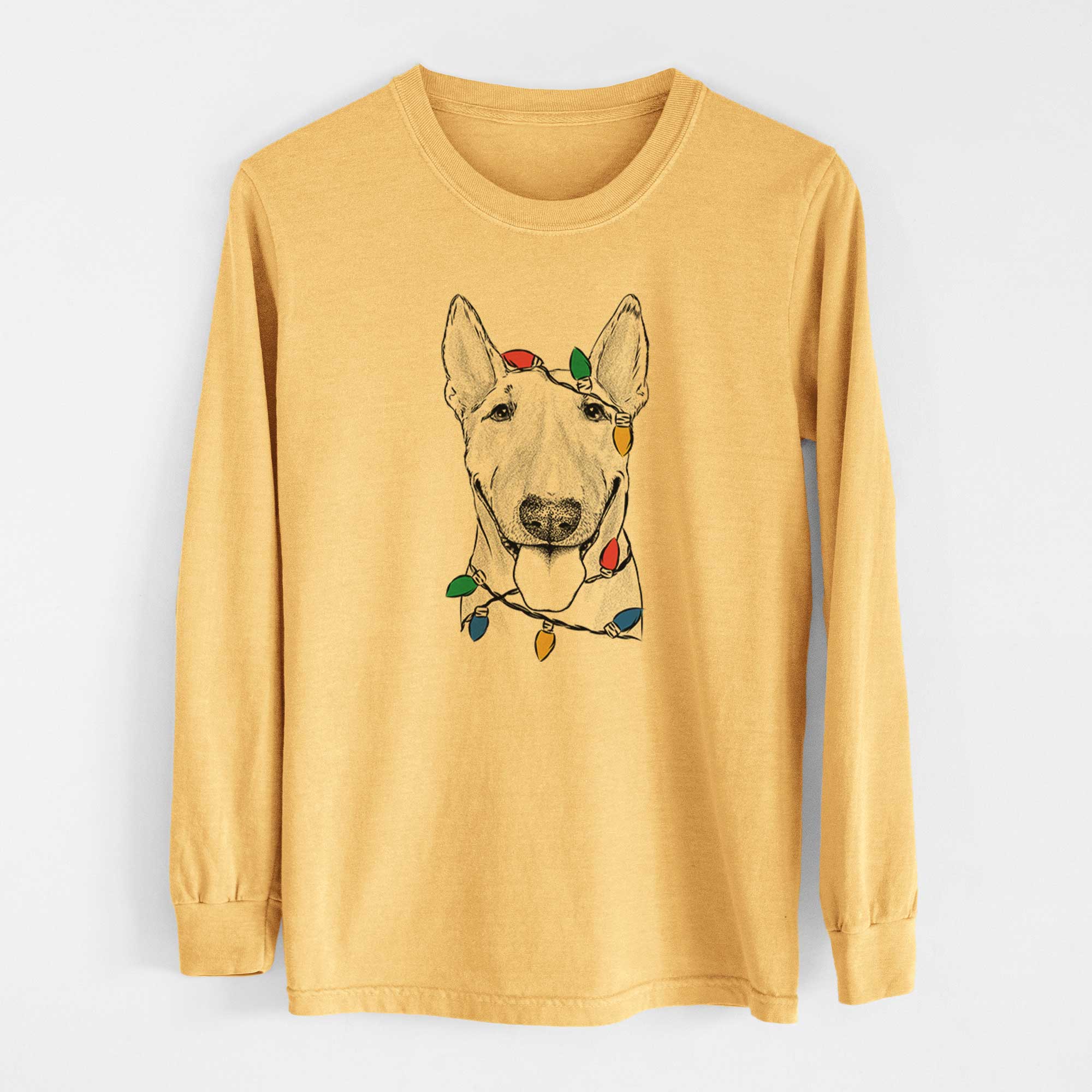 Christmas Lights Chloe the Bull Terrier - Heavyweight 100% Cotton Long Sleeve