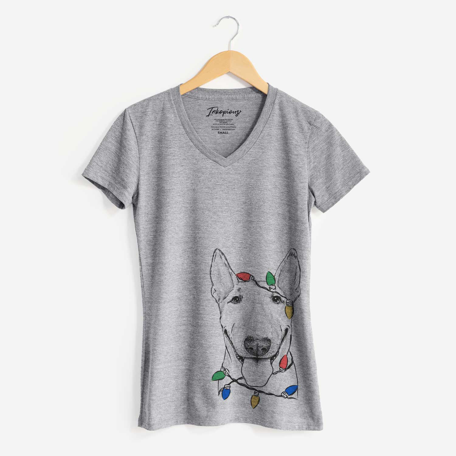 Christmas Lights Chloe the Bull Terrier - Women's V-neck Shirt