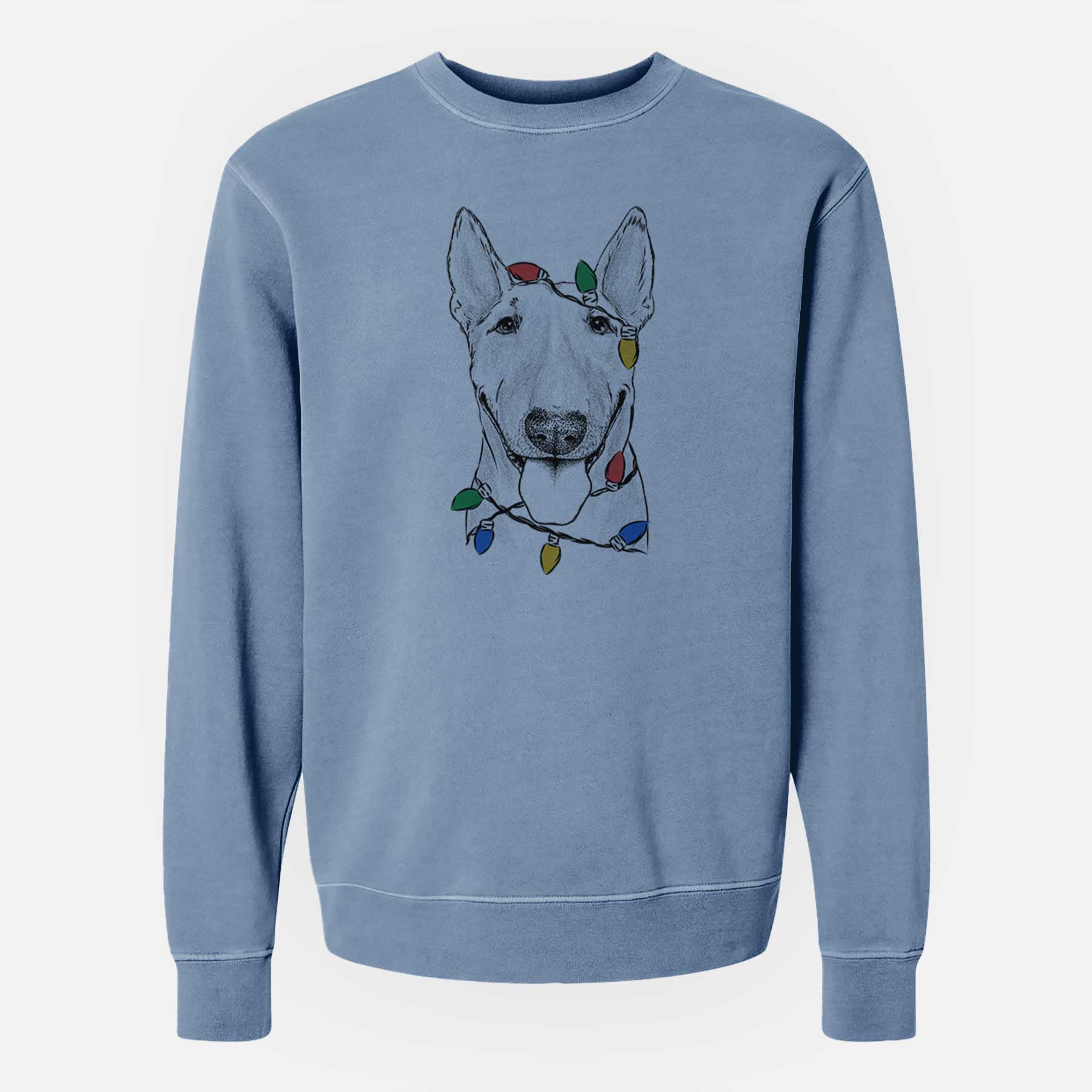 Christmas Lights Chloe the Bull Terrier - Unisex Pigment Dyed Crew Sweatshirt