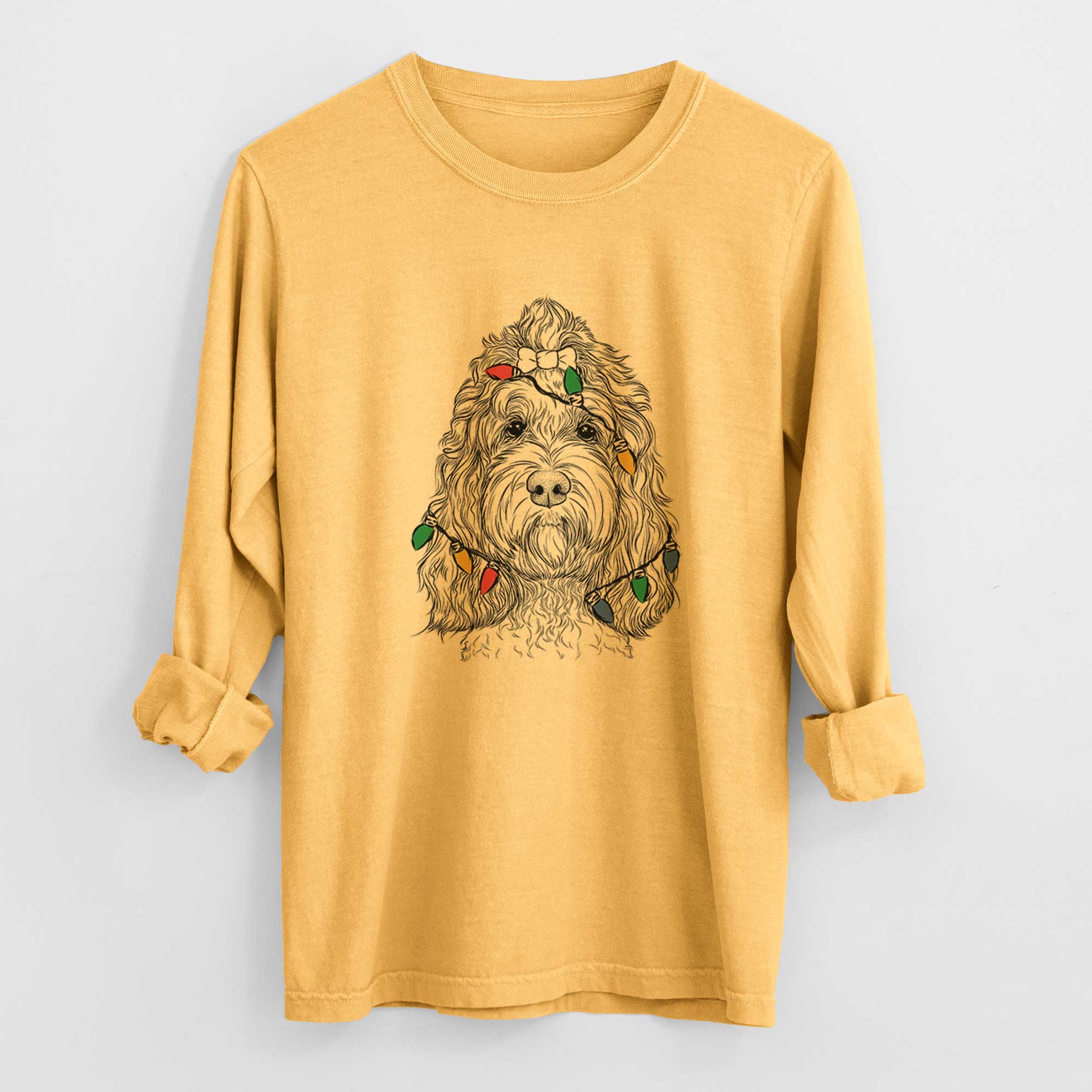 Christmas Lights Chloe the Cockapoo - Heavyweight 100% Cotton Long Sleeve